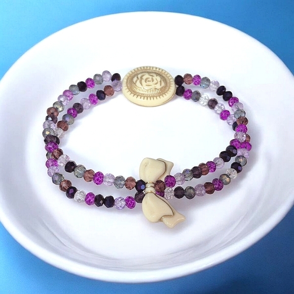 Handcrafted Artisan Glass & Acrylic Bead Stretch Bracelet - Picture 1 of 3